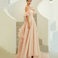 Pink satin tulle long prom dress A line evening dress  10216