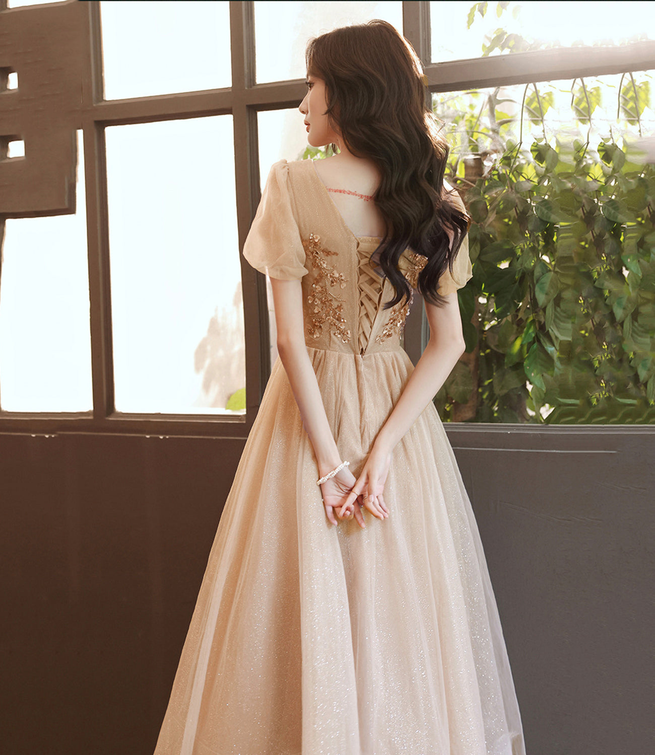 Cute tulle sequins long prom dress evening dress  10263