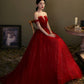 Red tulle sequins long prom dress evening gown  10276