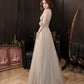 Cute tulle beads long prom dress A line evening gown  10279