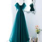 Green tulle beads long prom dress evening gown  10272