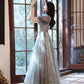 Gray tulle sequins long prom dress gray evening dress  10252