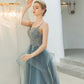 Blue tulle lace long prom dress blue evening gown  10241