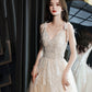 Champagne tulle sequins long prom dress evening gown  10281