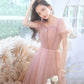 Pink tulle long prom dress pink evening gown  10258