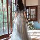 Gray tulle sequins long prom dress gray evening dress  10252