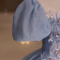 Blue shiny fashion elegant exquisite floral applique tulle lace long prom dress evening dress graduation dress 10259