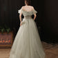 Green tulle sequins long prom dress A line evening dress  10225