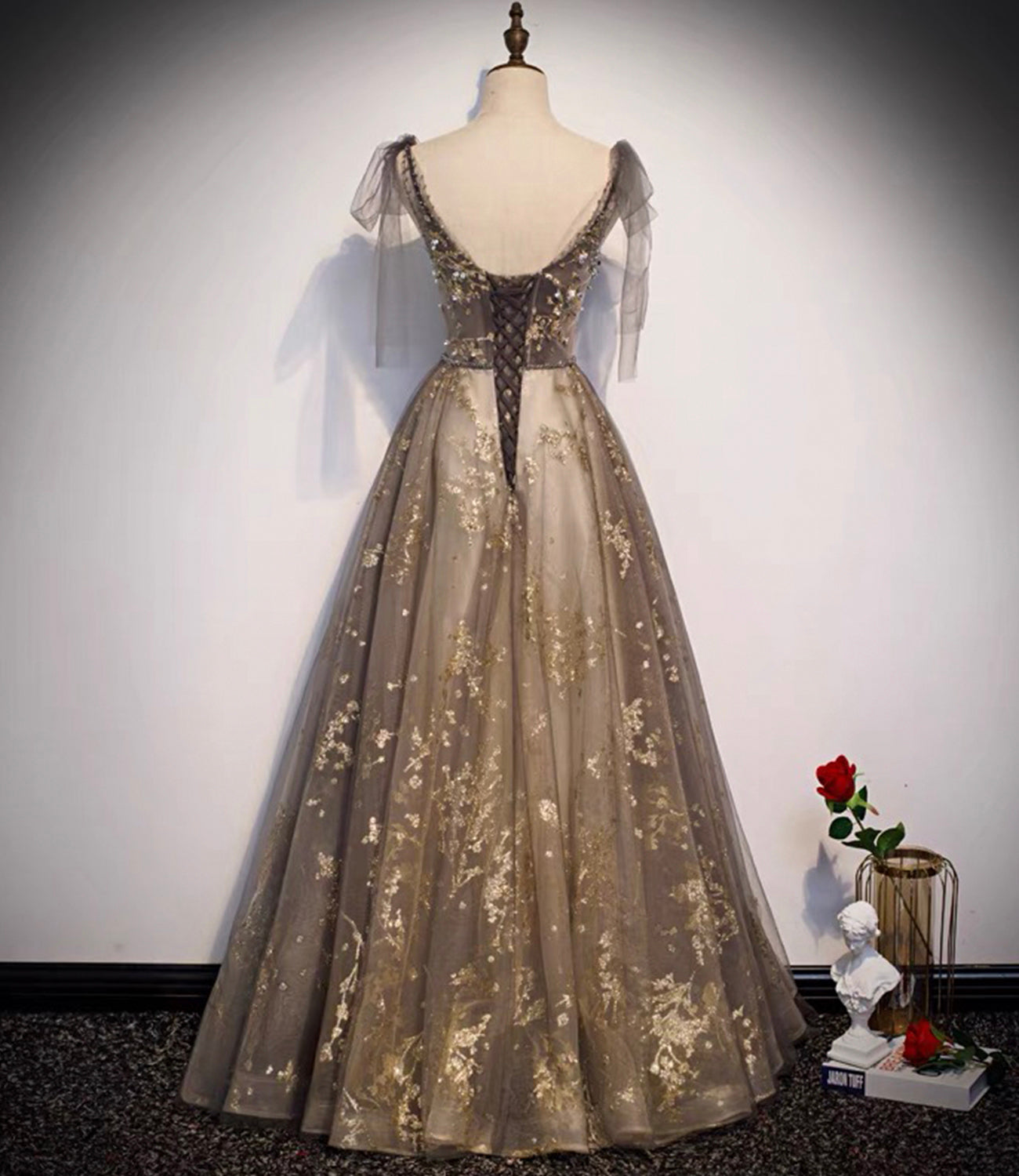 Elegant tulle sequins long prom dress evening gown  10230