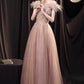 Cute tulle lace long prom dress A line evening gown  10165
