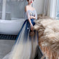 Blue tulle sequins long prom dress blue evening dress  10203