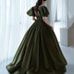 Green satin long A line princess gown formal gown  10192