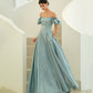 Blue satin long A line prom dress blue evening dress  10215