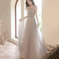 Cute tulle beads long prom dress A line evening gown  10279