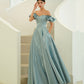 Blue satin long A line prom dress blue evening dress  10215