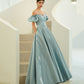 Blue satin long A line prom dress blue evening dress  10215