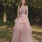 Pink tulle lace long prom dress pink evening gown  10188