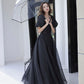 Black tulle long prom dress A line evening gown  10207