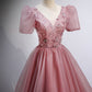 Pink tulle sequins long prom dress pink evening gown  10158