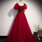 Burgundy tulle beads long ball gown dress formal dress  10142