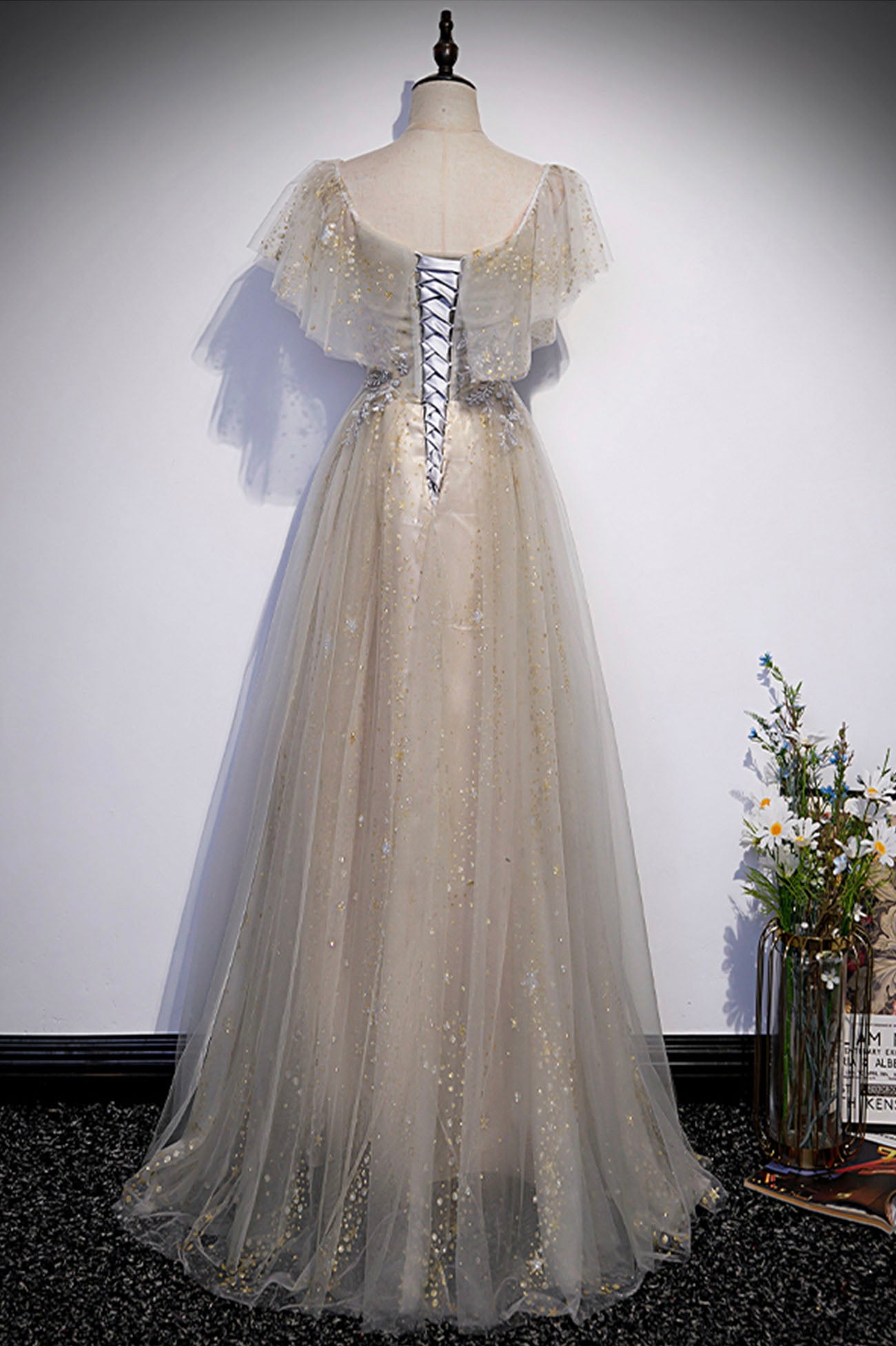 Cute tulle sequins long prom dress evening dress  10180