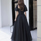 Black tulle long prom dress A line evening gown  10207
