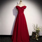 Burgundy satin long prom dress A line evening gown  10138