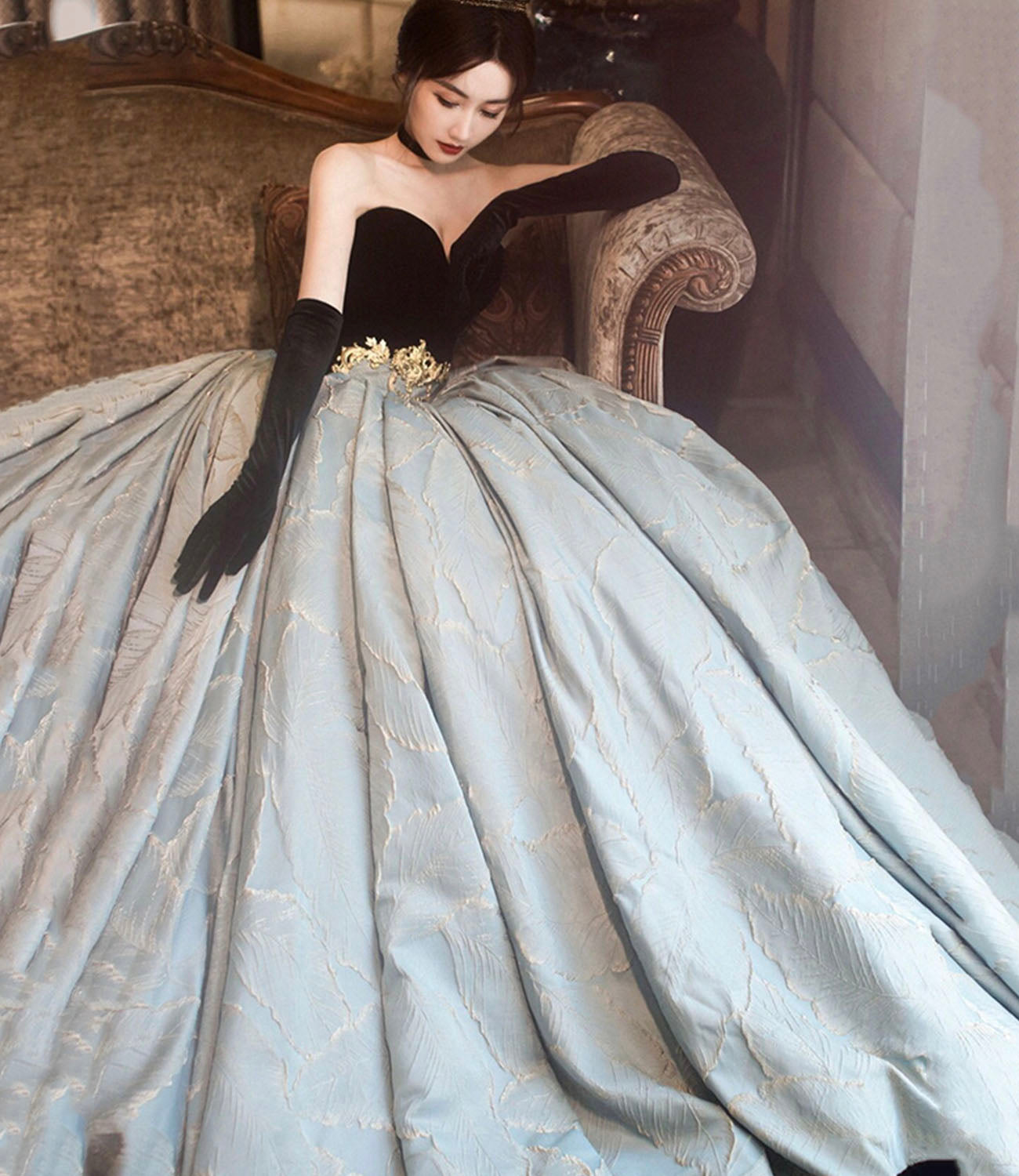 Amazing strapless lace long prom dress formal gown  10202