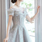 Gray tulle beads long prom dress gray evening gown  10170