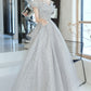 Gray tulle beads long prom dress gray evening gown  10170