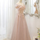 Pink tulle sequins long prom dress pink evening dress  10173