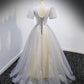 Gray tulle sequins long prom dress gray evening dress  10160