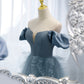 Blue tulle long prom dress blue evening dress  10151
