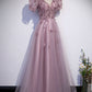 Pink tulle sequins long prom dress pink evening dress  10181