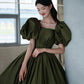 Green satin long A line princess gown formal gown  10192