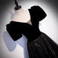 Black velvet tulle long prom dress A line evening gown  10106