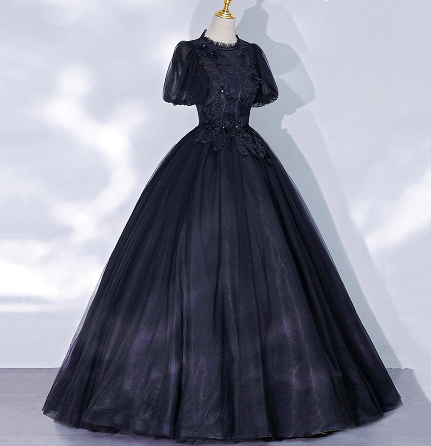 Black tulle lace long ball gown dress formal gown  10061