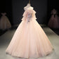 Pink tulle sequins long ball gown dress evening gown  10093