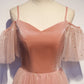 Pink velvet tulle long prom dress, pink evening dress  10079