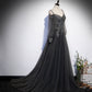 Gray tulle lace long prom dress A line evening dress  10109