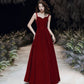 Red velvet long prom dress Simple evening gown  10115