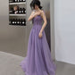 Purple tulle lace long prom dress A line evening gown  10127