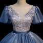 Blue satin long ball gown dress blue evening gown  10092
