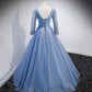 Blue tulle sequins long prom dress blue evening dress  10156