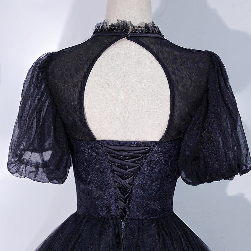 Black tulle lace long ball gown dress formal gown  10061
