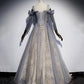 Gray tulle sequins long prom dress evening gown  10120