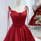 Burgundy satin lace-up short prom dress party dress  10098