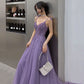 Purple tulle lace long prom dress A line evening gown  10127