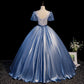 Blue satin long ball gown dress blue evening gown  10092