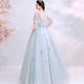 Gray tulle applique long prom dress evening gown  10100